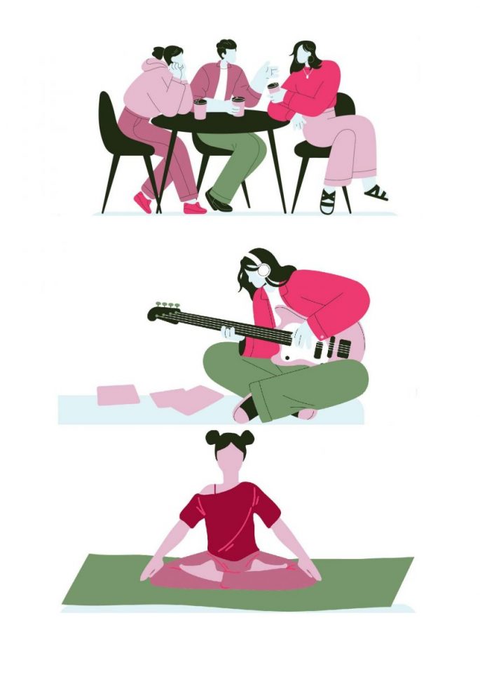 being with friends; playing music; meditating