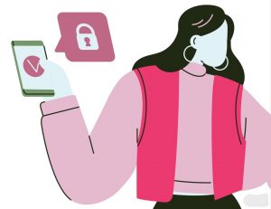 woman locking her phone screen